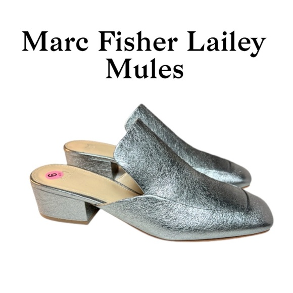 Marc Fisher Lailey Womens Silver Metallic Crackle Leather Mules Size 9M - Picture 1 of 14